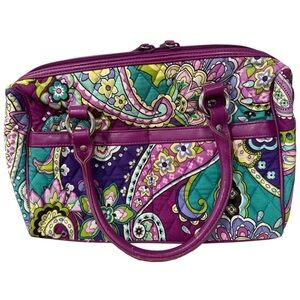 Vera Bradley Heather Purple Paisley Purse Two leather Handles Zip Pockets 2013